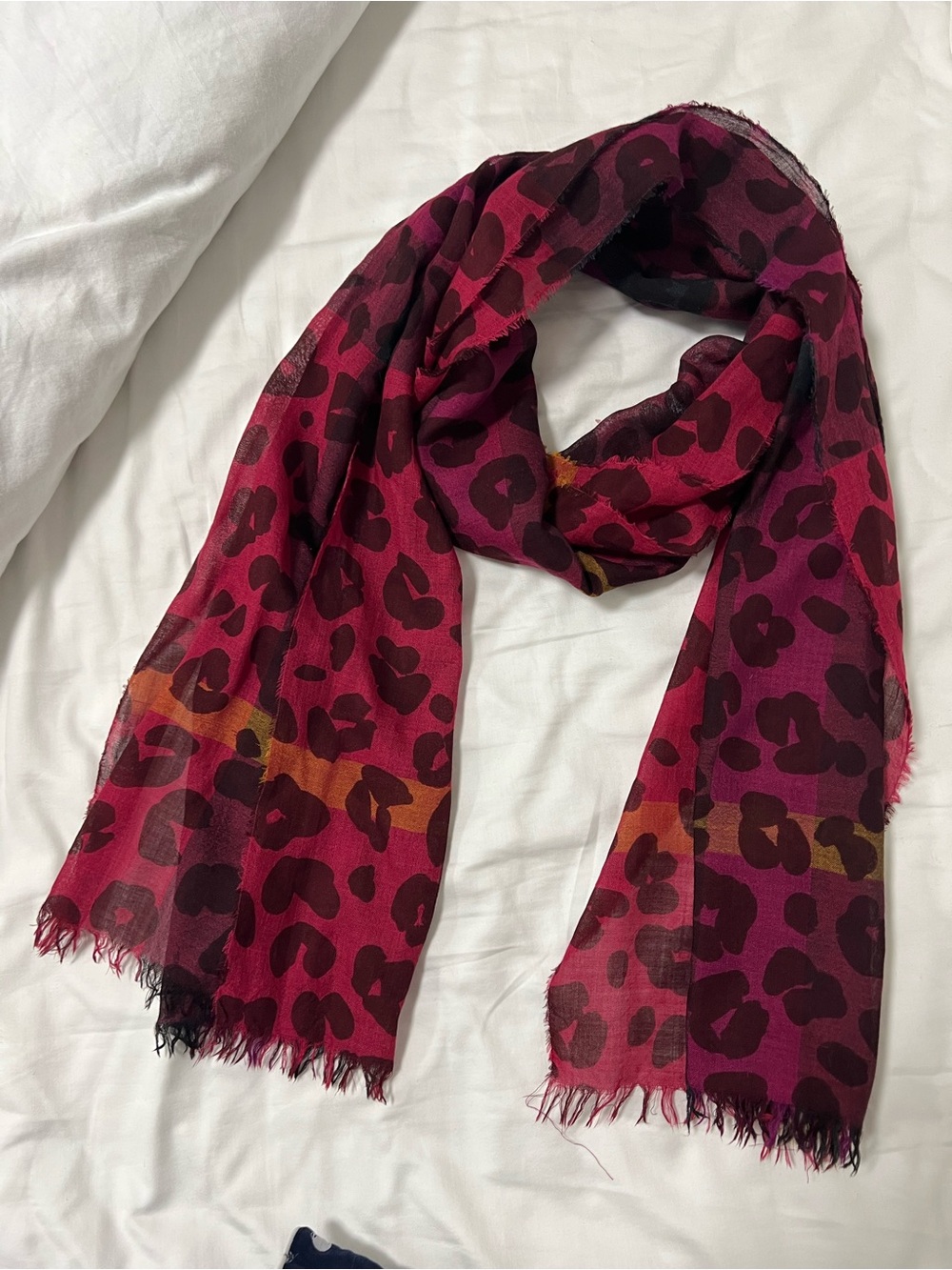 Burberry Burgundy and Black Leopard Print Wrap with Orange Accent